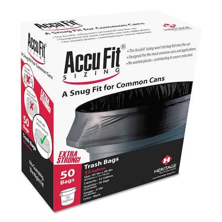 Accufit 44 gal Trash Bags, 37 in x 50 in, Premium, 0.9 mil, Black, 50 PK H7450TK RC1